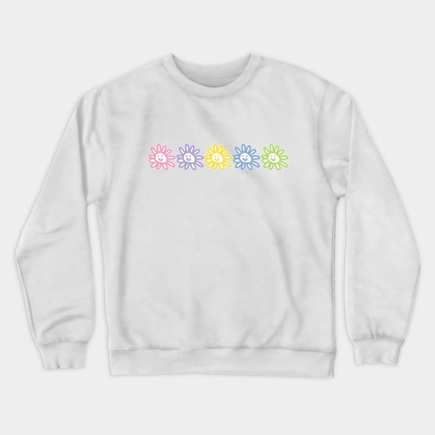 Five Multi Color Smiley Face Flowers Graphic Crewneck Sweatshirt by ellenhenryart